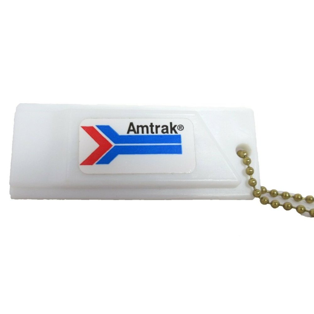 Vintage Amtrak Whistle Keychain White Plastic Train Advertising Personal Safety